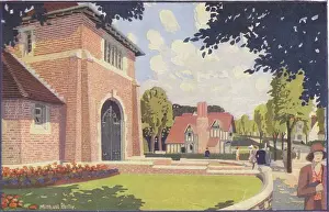 Progressive Prints: The Green, Bournville, on the left is the Day Continuation School and in the entre Selly Manor House