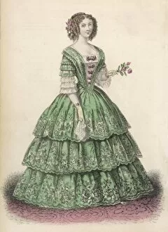 Scallop Gallery: Green Dress Early 1850S