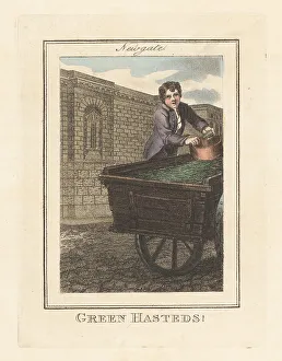 Edward Edwards Prints: Greenpea seller in front of Newgate Prison, London, 1805