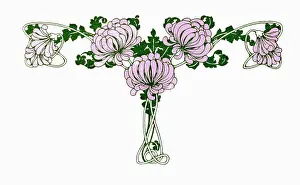 Chrysanthemum Prints: Greetings Card Art Nouveau Lilac Chrysanthemum Flower Swag