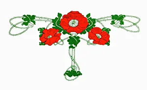Poppy Prints: Greetings Card Art Nouveau Poppy or Lancashire Rose
