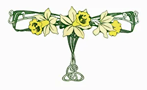 Greetings Card Art Nouveau Yellow Daffodil