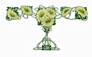 Daisies Prints: Greetings Card Art Nouveau Yellow Daisy Swag