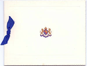 Stamped Collection: Greetings card with blue ribbon and British coat of arms