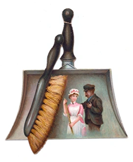 Victorian and Edwardian Christmas Cards Gallery: Greetings card in the shape of a dustpan and brush