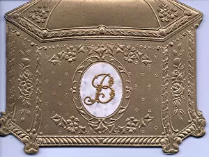 Images Dated 10th July 2018: Greetings card in the shape of an ornate golden box
