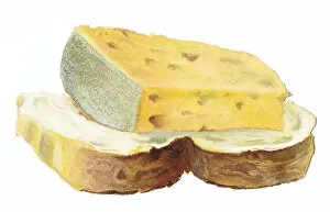 Greetings card in the shape of a slice of bread with cheese