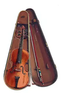Violins Prints: Greetings card in the shape of a violin in a case