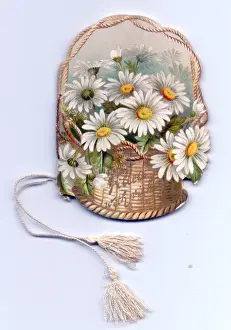 Cutouts Prints: Greetings card, white daisies in a basket