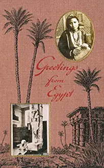 Pharoah Prints: Greetings from Egypt - Amenhotep II statue - Egyptian Girl