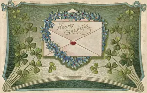 Shamrock Prints: Greetings Postcard with good luck Shamrocks