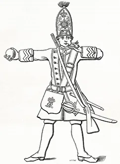 1745 Prints: Grenadier of the Foot Guards with grenade and match alight