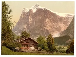 Grindelwald Prints: Grindelwald, chalet and Mount Wetterhorn, Bernese Oberland