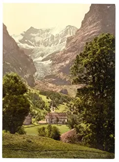 Grindelwald Prints: Grindelwald, church and Eiger Mountain, Bernese Oberland, Sw