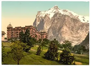 Grindelwald, view of Hotel Baren and Wetterhorn Mountain, Be