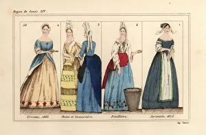 Bibliophile Prints: Grisette 1683, lady and dressmaker, ecailliere