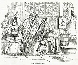 Victorians Collection: Grocers shop over Christmas period 1868