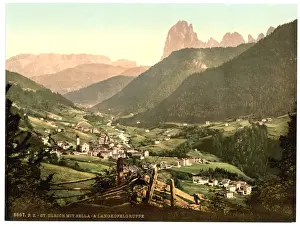 Ulrich Prints: Grodenthal, St. Ulrich with Sella and Langkoflgruppe, Tyrol
