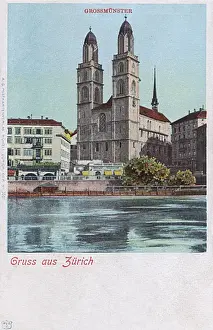 Zurich Prints: Grossmunster Church, Zurich, Switzerland