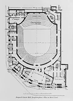 Auditorium Prints: Ground floor plan, Queens Hall, Langham Place, London