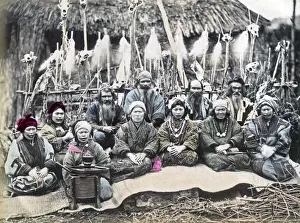 Ainu Prints: Group of Ainu, Hokkaido Japan circa 1880s. Date: circa 1880s
