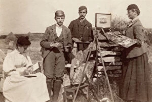 New Images May Collection: A group of art students, outdoors, with palettes and easels - two men and two women