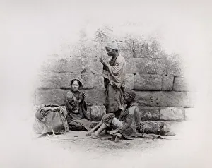 Meiji Prints: Group of beggars with leprosy, China, 1860 s