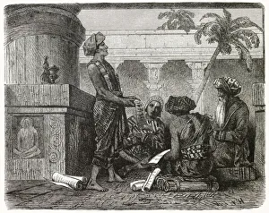 Images Dated 6th April 2021: A group of Brahmans studying the scriptures. Date: 1890s