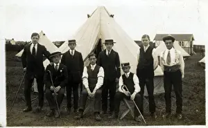 Campers Prints: Group of Campers in Straw Hats, Unknown location