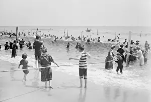 Jersey Prints: A group of children playing with rope on the beach, Atlantic