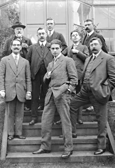 Group of Edwardian men on garden steps