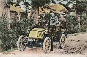 Motorcar Prints: Group of Europeans off for a drive in East Africa