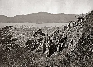 Nagasaki Prints: Group in the hills above Nagasaki, Japan, circa 1880s