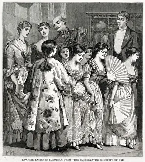 Prefers Prints: A group of Japanese ladies at a diplomatic reception in Tokyo appear in European-style