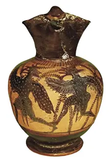 Group of men dresses up as birds. 500 AD. Ceramics