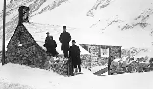 Group of men in snow, Dove Holes, Derbyshire