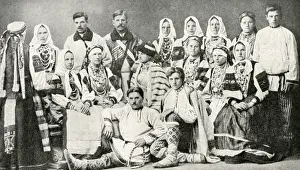 Baltic Prints: Group of men and women in traditional dress, Estonia
