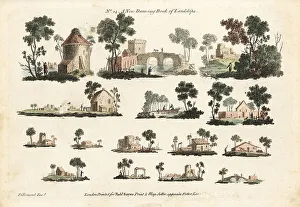 Farmhouse Prints: Group of miniature rustic landscapes, 18th century