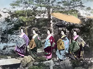 Escorts Prints: Group of Oiran, high class escorts, Japan, circa 1880s. Date: circa 1880s