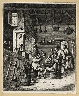 Broom Prints: A group of peasants drinking in a tavern, 17th century