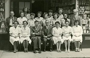 Grocer Gallery: Group photo, staff outside a grocery shop