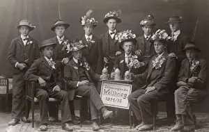 Stein Prints: Group photo, young men in flowered hats, WW1