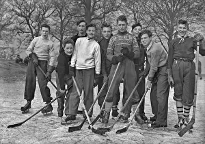 Woolly Prints: Group photo of young men playing ice hockey