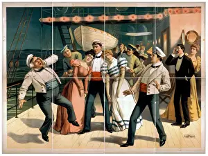 Group of sailors and passengers aboard ship