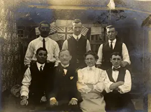 Adults Prints: Group of seven people with flags, USA