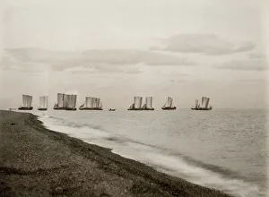 Group of ships, boats sailing offshore, Japan