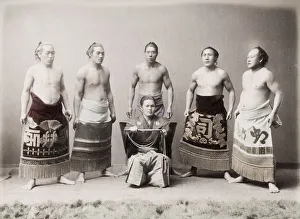 Wrestlers Prints: Group of sumo wrestlers, Japan
