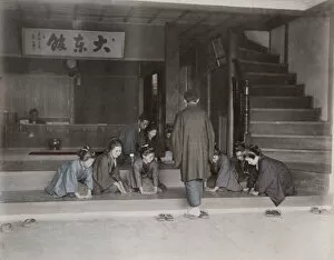 Guest being welcomed formally into a hotel, Japan