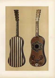 Guitar Prints: Guitar decorated with ebony, ivory and mother-of-pearl