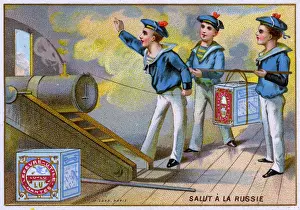 Biscuits Prints: Gun salute Russia - Collectors card Biscuits Lefevre-Utile